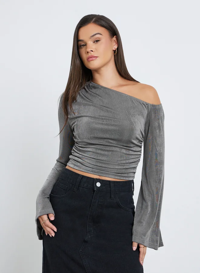 Styli Styli Women Charcoal One Shoulder Crop Top