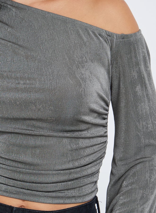 ستايلي بلوزة نسائية قصيرة بكتف واحد بلون الفحم من ستايلي - Image 4