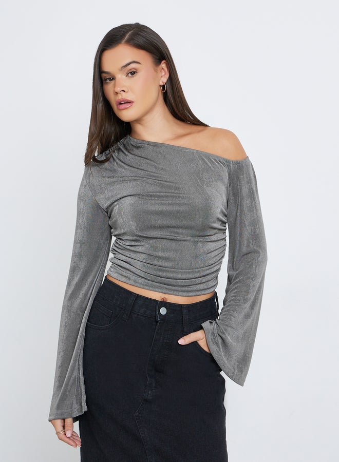 ستايلي بلوزة نسائية قصيرة بكتف واحد بلون الفحم من ستايلي - Image 1