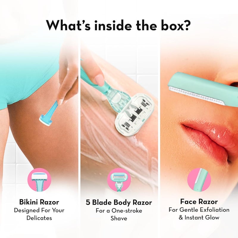 Plush The Ultimate Razor Trio Kit | Bikini, Body & Face Razor for Woman | 3-in-1 Hair Removal Kit | Smooth, Precise & Gentle Shave | Travel-Friendly & Easy to Use | Zero Cuts & Bumps - Image 2