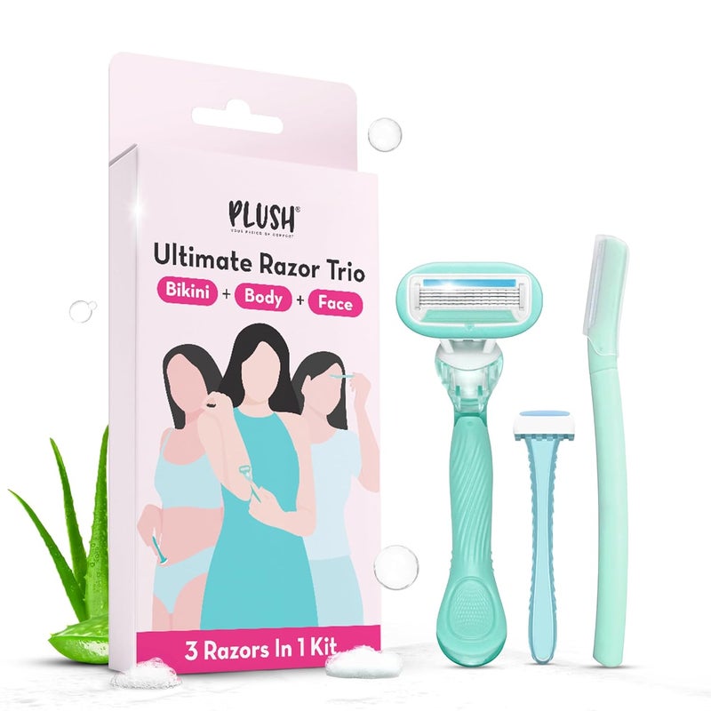 Plush The Ultimate Razor Trio Kit | Bikini, Body & Face Razor for Woman | 3-in-1 Hair Removal Kit | Smooth, Precise & Gentle Shave | Travel-Friendly & Easy to Use | Zero Cuts & Bumps - Image 1