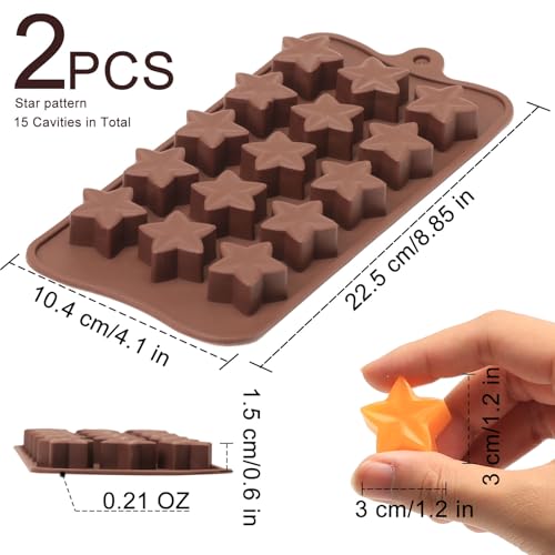 ZTHapwa Small Star Silicone Molds, 15 Cavities Star Chocolate Molds for Candy/Gummy/Jelly/Fruit Snack, Mini 3D Stars Mold for Wax Melt/Resin, 2 Pcs - Image 2