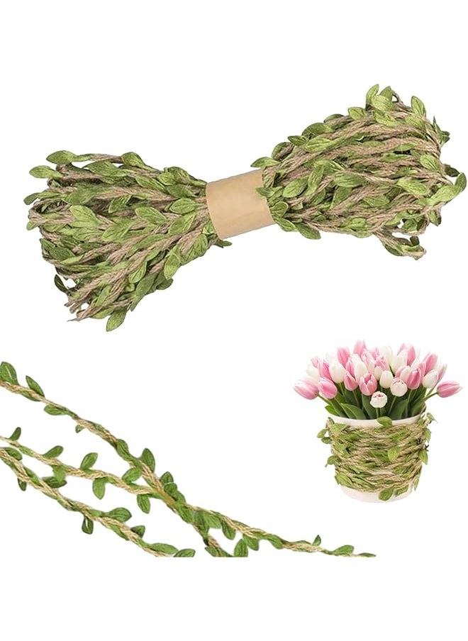 The Bros - Natural Leaf Jute Ribbon Twine 5m - for Wedding, Party, Garden Decor - Green Leaves Jute Rope for Home Crafts and Favor Wrapping - Image 1