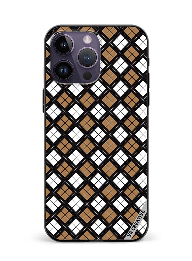 VR CREATIVE Protective Case Cover For Apple iPhone 15 Pro Black White Brown Checkered Pattern Design Multicolour - Image 1