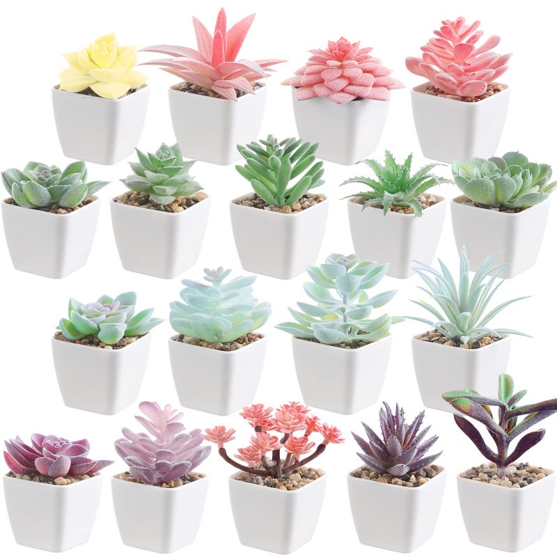 Jexine 18 Set Artificial Faux Succulents in Pots Artificial Succulent Plant for Women Assorted Decorative Small Fake Plant Potted Faux Cactus Plant for Shelf Desk Room Bedroom Bathroom Office Decor Cute  - Image 1