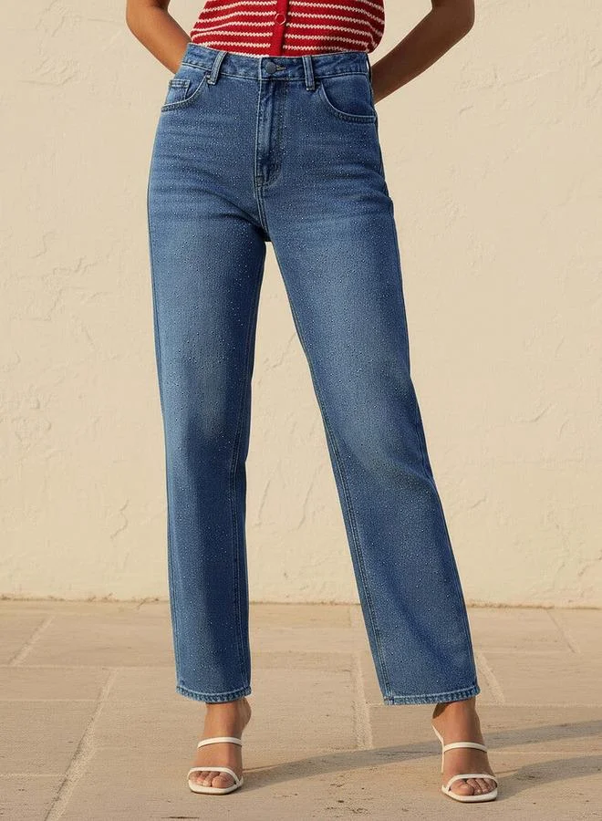 Splash FAV Straight Fit Mid Rise Jeans with Embellishments