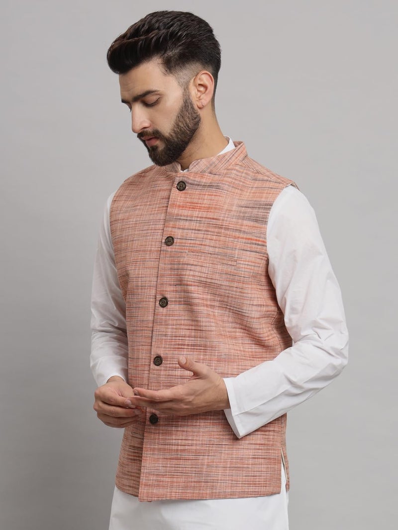 LATEST CHIKAN Men's Traditional Cotton Solid Nehru Jacket/Waistcoat -SADRI-NK-O-38 - Image 3