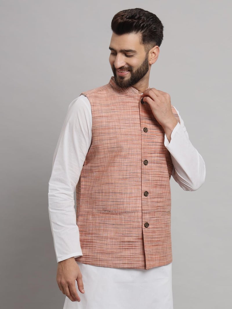 LATEST CHIKAN Men's Traditional Cotton Solid Nehru Jacket/Waistcoat -SADRI-NK-O-38 - Image 4