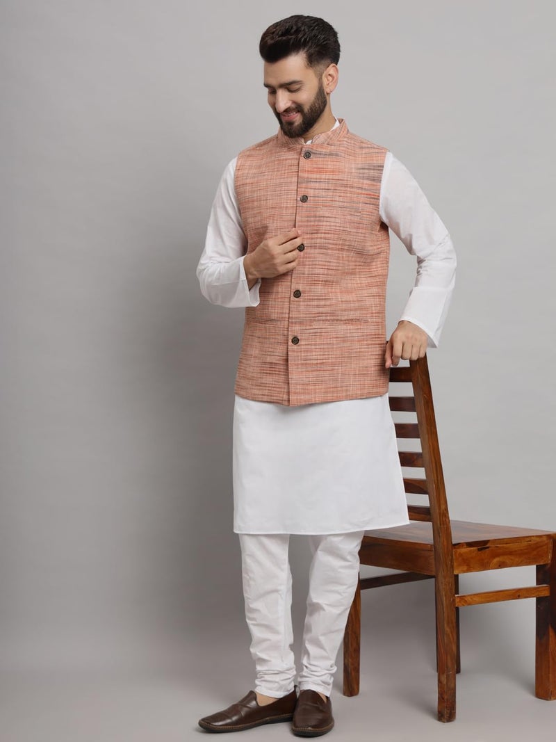 LATEST CHIKAN Men's Traditional Cotton Solid Nehru Jacket/Waistcoat -SADRI-NK-O-38 - Image 2