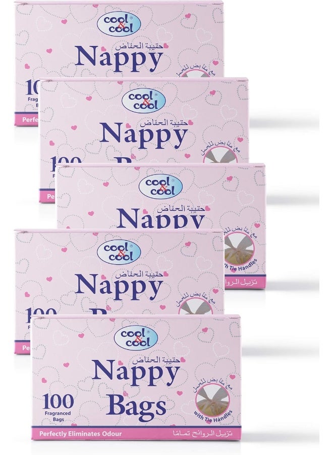 Cool & Cool Pack Of 20 Nappy Bags 100's Diaper Disposable Bags, Mildly Scented, Hygienic, Easy-Tie Handles & Eliminates Odour- 1000 Pieces - Image 1