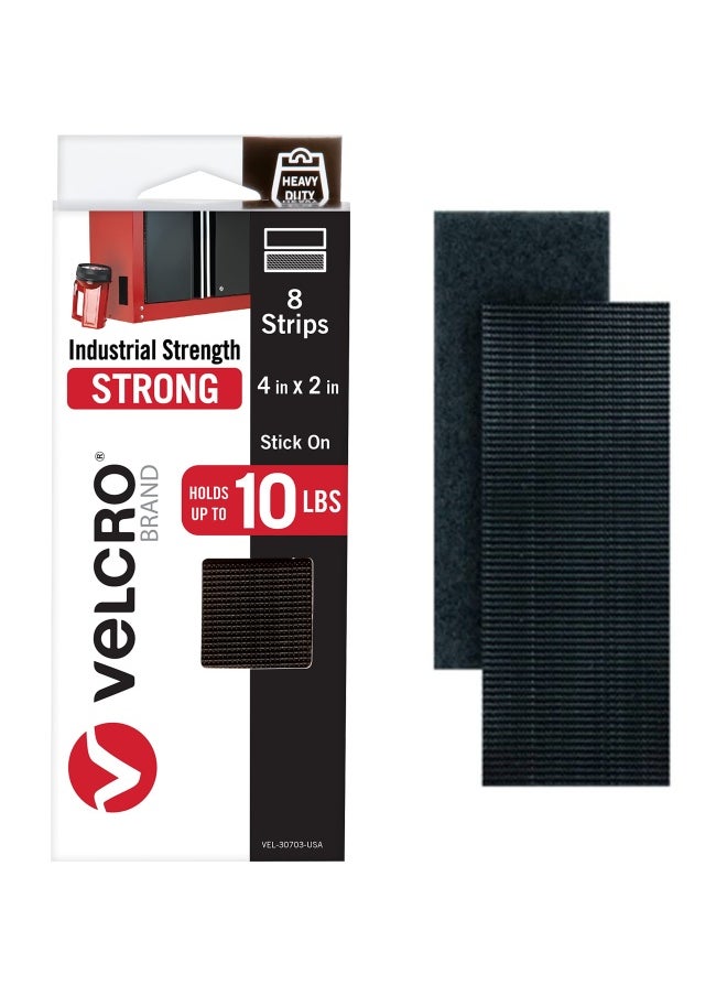 VELCRO Brand Heavy Duty Fasteners 4X2 Inch Strips With Adhesive 8 Sets Holds 10 Lbs Black Industrial Strength Stick On Tape Indoor Or Outdoor Use Vel 30703 Usa 4In X 2In  - Image 1