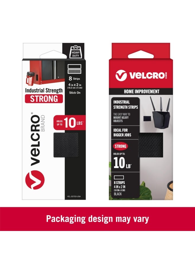VELCRO Brand Heavy Duty Fasteners 4X2 Inch Strips With Adhesive 8 Sets Holds 10 Lbs Black Industrial Strength Stick On Tape Indoor Or Outdoor Use Vel 30703 Usa 4In X 2In  - Image 2
