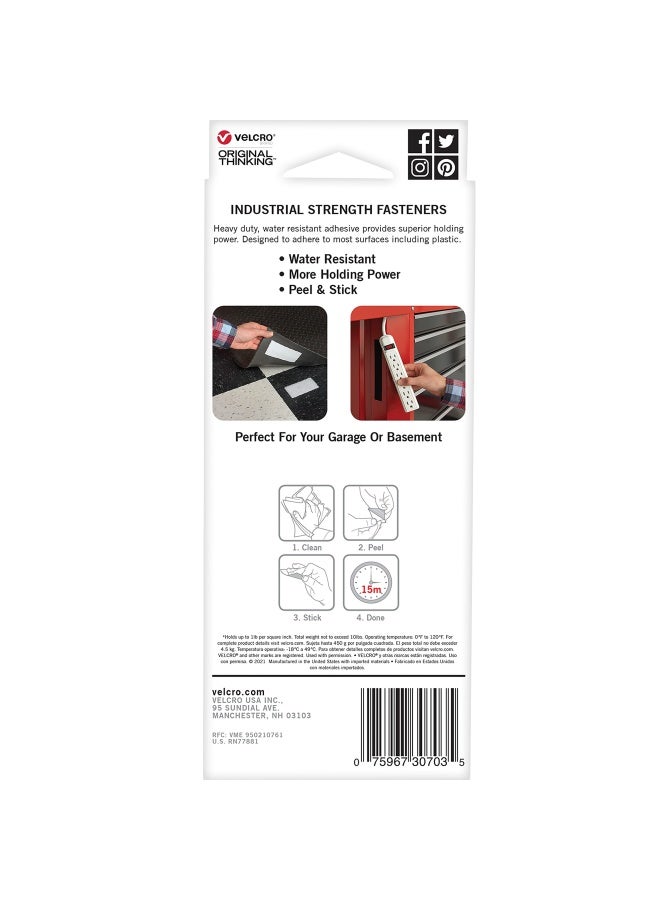 Heavy Duty Fasteners 4X2 Inch Strips With Adhesive 8 Sets Holds 10 Lbs Black Industrial Strength Stick On Tape Indoor Or Outdoor Use Vel 30703 Usa 4In X 2In