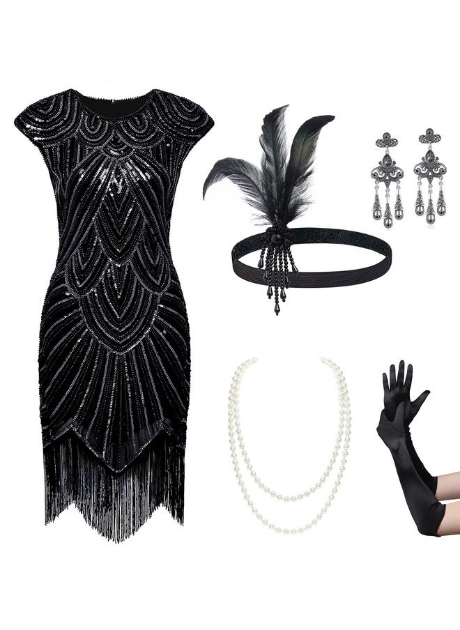 BABEYOND BABEYOND 1920s Flapper Dresses Set 20s Great Gatsby Dress 1920s Fringed Dress with Accessories Set  - Image 1