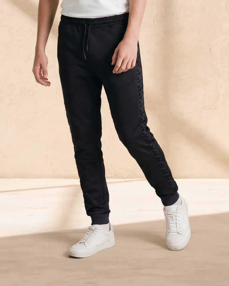 Redtag Senior Boys Black Flock Detail Elasticated Hem Active Pants