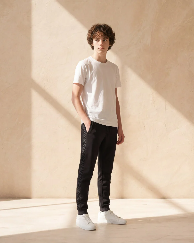 Redtag Senior Boys Black Flock Detail Elasticated Hem Active Pants
