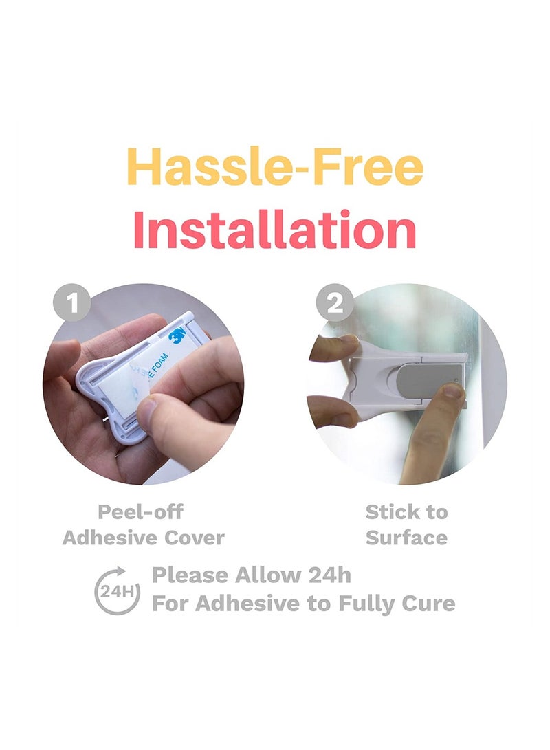 أقفال أمان للأطفال 4-pack قفل باب منزلق أبيض لفتحات المنزل لحماية الأطفال سهل التركيب - Image 4