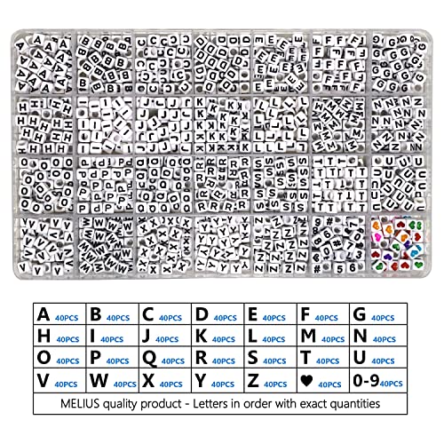 MELIUS Acrylic Square Letter Beads, 1120Pcs 6x6mm in Alphabetical Order A-Z with Numbers Colorful Hearts Cube Beads for Jewelry Making, DIY Necklaces, Key Chains, Bracelets - Image 2