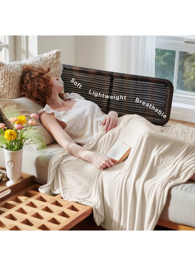 Bedsure Bedsure Cooling Blanket for Hot Sleepers - Summer Blanket Throw XL, Lightweight Cool Blanket, Breathable Blanket with Rayon Made from Bamboo, Cold Blankets for Night Sweats, 50×70 Inches, Beige - Image 4
