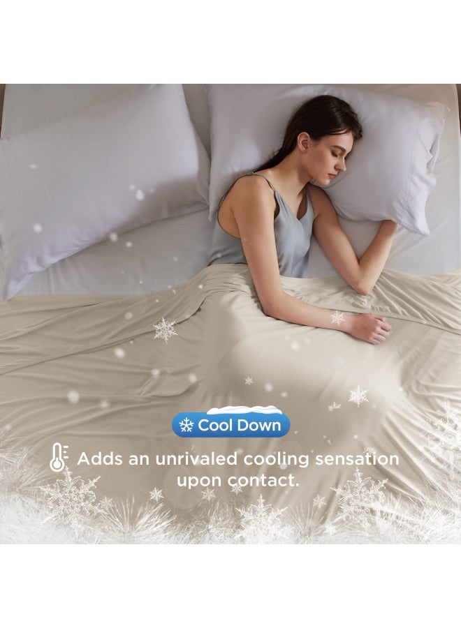 Bedsure Bedsure Cooling Blanket for Hot Sleepers - Summer Blanket Throw XL, Lightweight Cool Blanket, Breathable Blanket with Rayon Made from Bamboo, Cold Blankets for Night Sweats, 50×70 Inches, Beige - Image 3