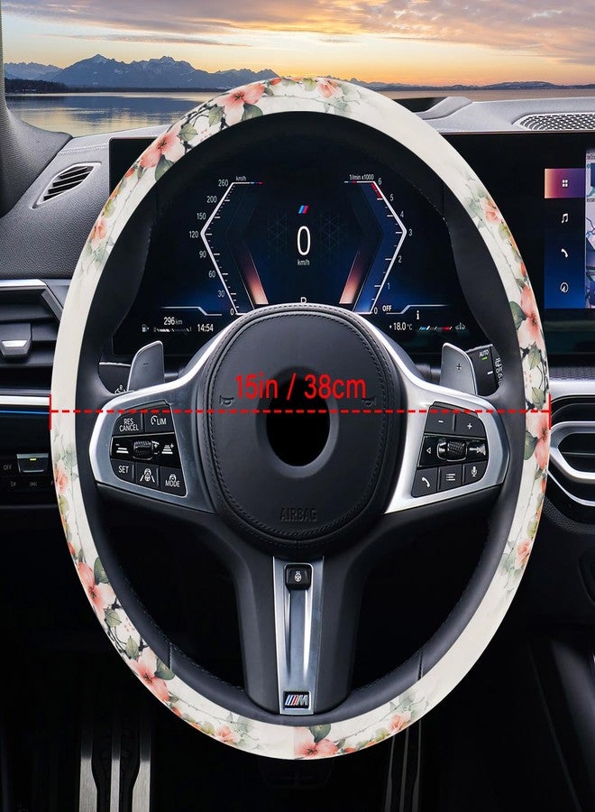 Pcnjozx Pink Butterfly Steering Wheel Cover, Flowers Car Steering Wheel Cover Women, Car Wheel Protector Accessories, Non-Slip Breathable, Universal 15 Inch Fit Auto - Image 3