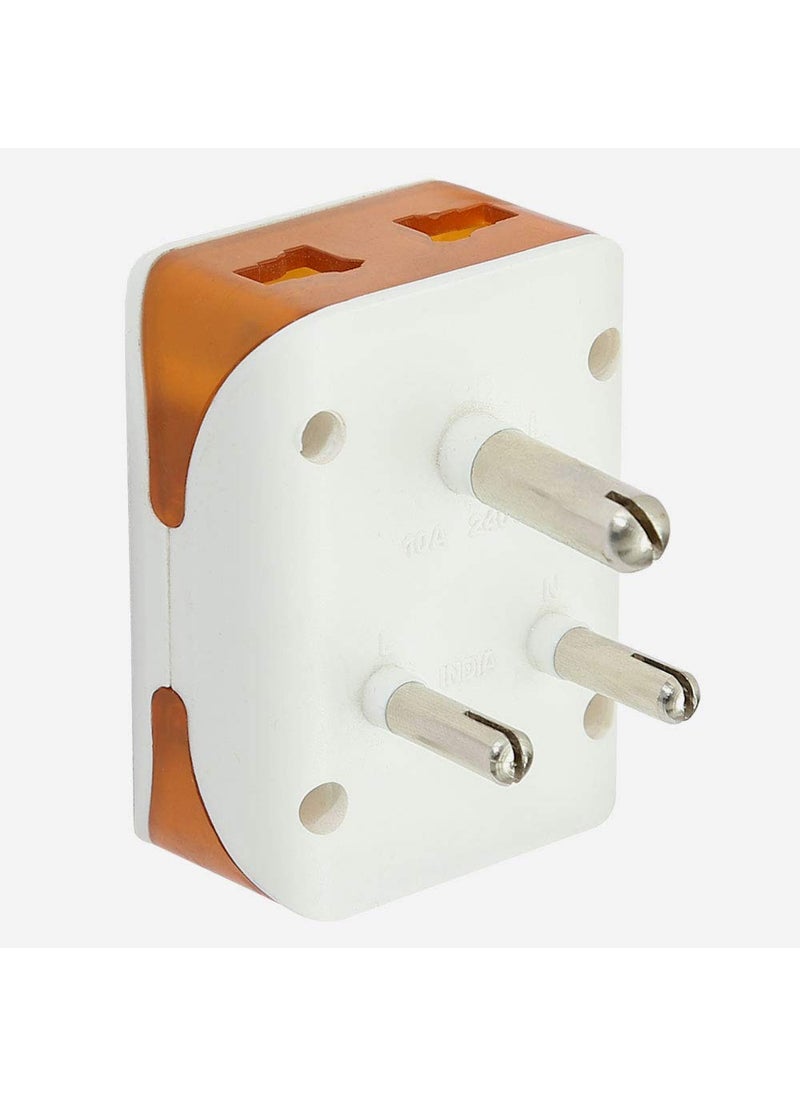 HI PLASST PINS N PLUGS HiPlasst Pack of 2 Universal 3Pin Multi Plug with Type D Socket 2X 2Pin 1x 3Pin Outlets USUKEU to India Travel Converter Plug 6A for International Devices White Orange  - Image 4