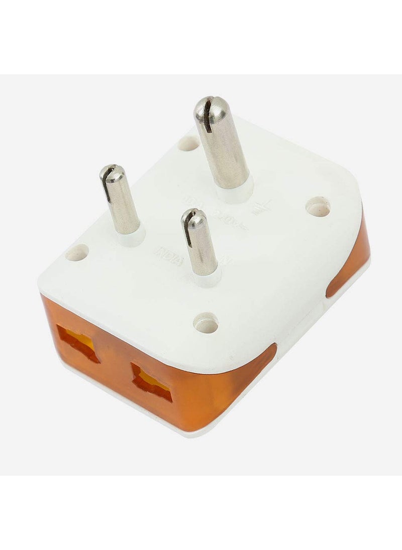 HI PLASST PINS N PLUGS HiPlasst Pack of 2 Universal 3Pin Multi Plug with Type D Socket 2X 2Pin 1x 3Pin Outlets USUKEU to India Travel Converter Plug 6A for International Devices White Orange  - Image 5