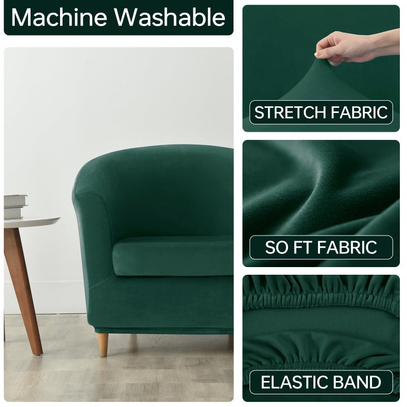 Deisy Dee 2 Piece Velvet Club Chair Slipcover Stretch Barrel Chair Covers Accent Chair Cover Removable Couch Furniture Protector Arm Chair Cover for Living Room (Kelly) - Image 5