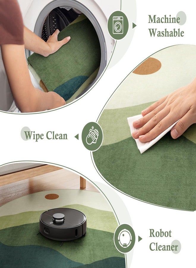 Sungea 6ft Round Rugs for Living Room,Soft Washable Non-Slip Large Circle Rug,Chic Mountain Low-Pile Circular Bedroom Rug Indoor Round Carpets for Kidsroom/Nursery/Office(Green) - Image 4