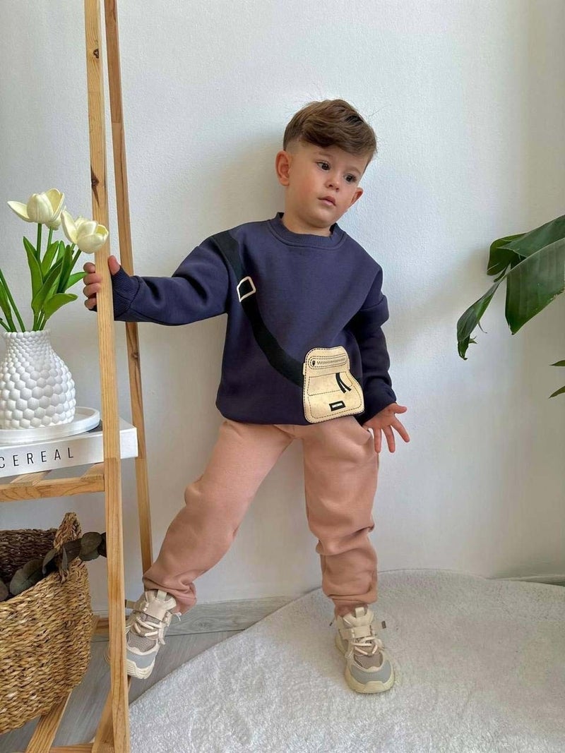 Miniko Kids Boy's Bag Model 3 Yarn Raised Thick Winter Tracksuit Set - Image 3