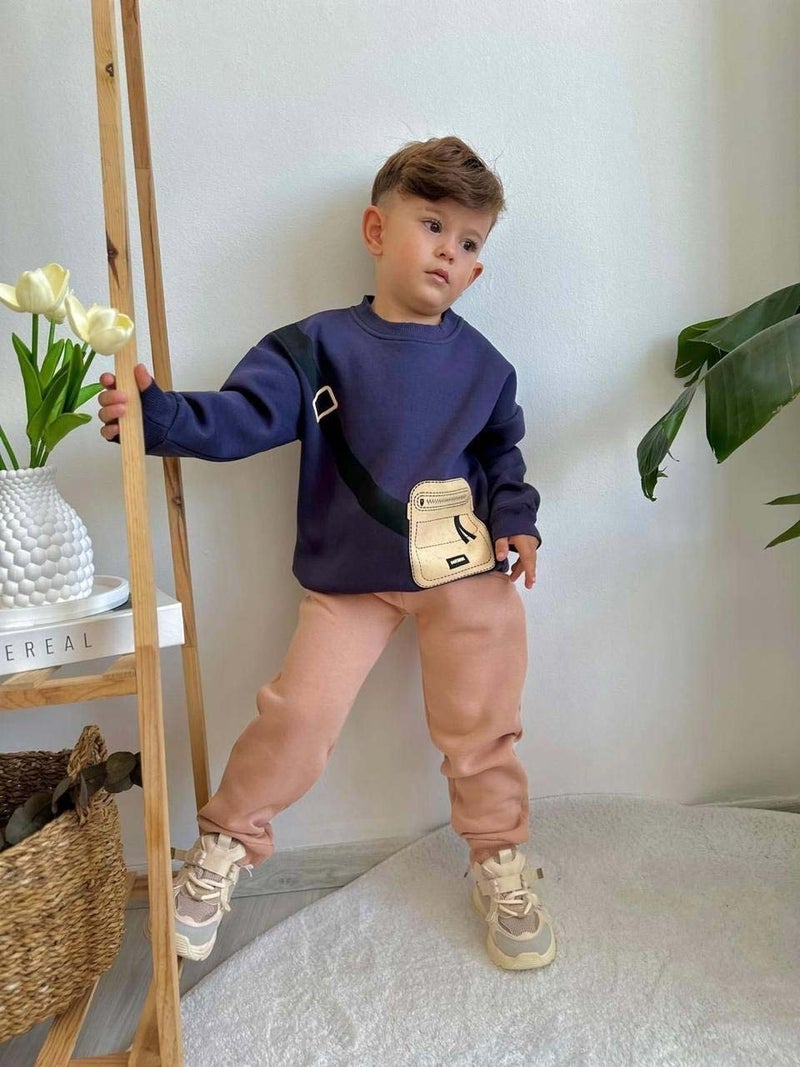 Miniko Kids Boy's Bag Model 3 Yarn Raised Thick Winter Tracksuit Set - Image 1