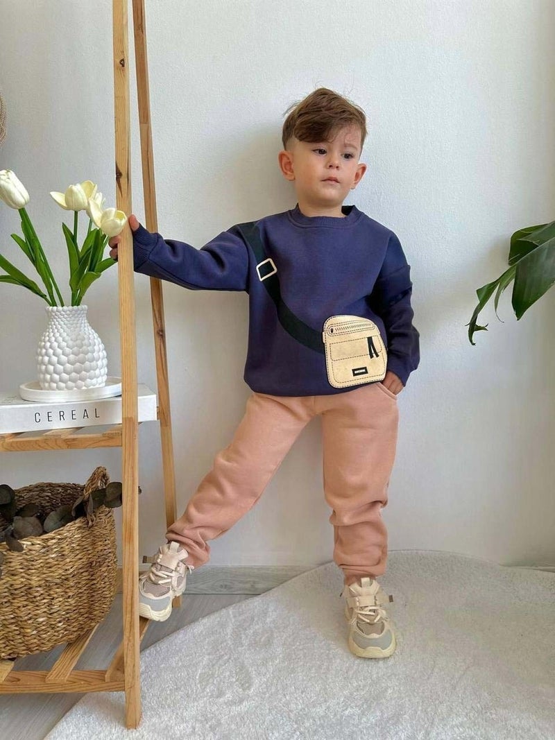 Miniko Kids Boy's Bag Model 3 Yarn Raised Thick Winter Tracksuit Set - Image 2