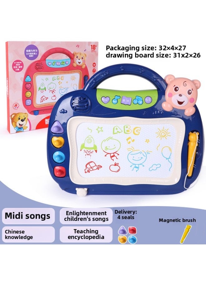 Children 3-7 Years Old Multi-functional Magnetic Drawing Board Parent-child Interactive Light Music Handwritten Graffiti Board Educational Toys-Color:Bear Drawing Board-blue 【own Battery】】 - Image 1