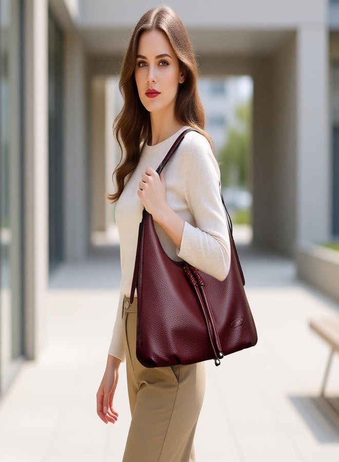 MYHOZEE Hobo Bags for Women Soft Vegan Leather Slouchy Shoulder Purse Stylish Tote Crossbody Handbag Everyday Bag with Zipper Adjustable Strap Burgundy - Image 2