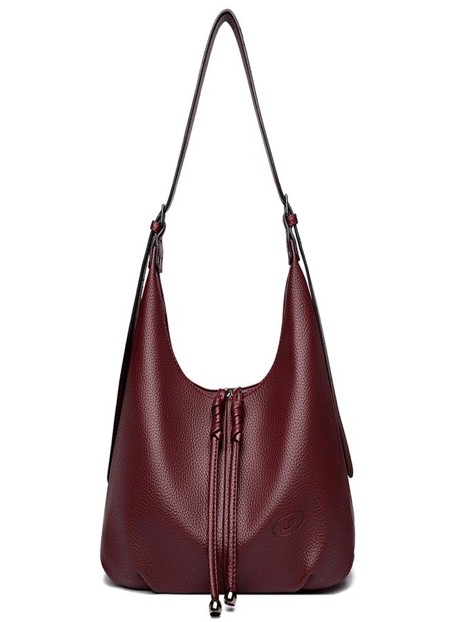 MYHOZEE Hobo Bags for Women Soft Vegan Leather Slouchy Shoulder Purse Stylish Tote Crossbody Handbag Everyday Bag with Zipper Adjustable Strap Burgundy - Image 1