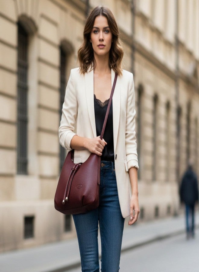 MYHOZEE Hobo Bags for Women Soft Vegan Leather Slouchy Shoulder Purse Stylish Tote Crossbody Handbag Everyday Bag with Zipper Adjustable Strap Burgundy - Image 3