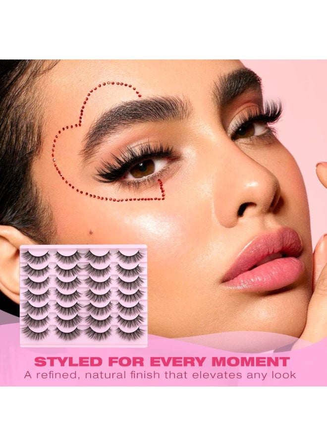 Joudi False Eyelashes 15mm Faux 3D Mink Lashes Natural Look Cat Eye Wispy Lashes Pack, 14 Pairs - Image 4