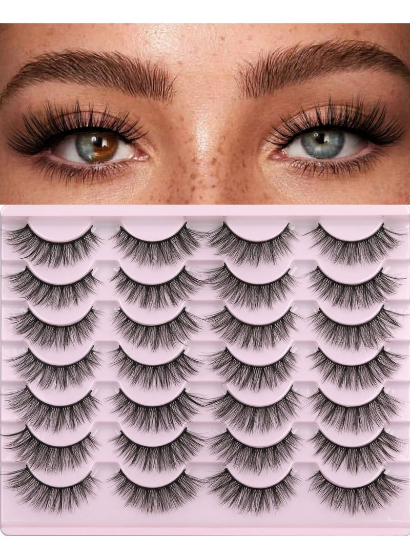 Joudi False Eyelashes 15mm Faux 3D Mink Lashes Natural Look Cat Eye Wispy Lashes Pack, 14 Pairs - Image 1