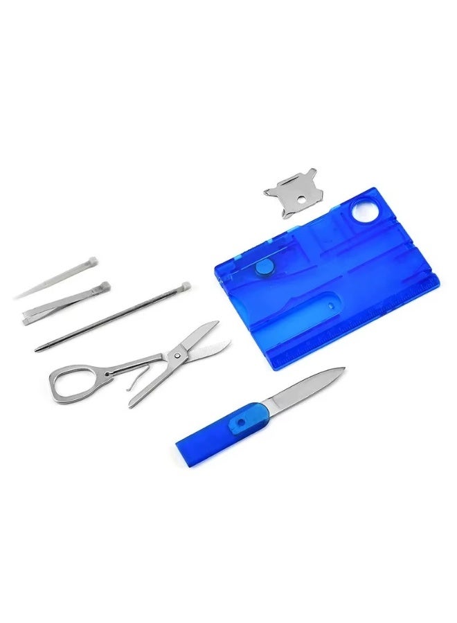 12 In 1 Pocket Credit Card Multitool EDC, Ruler, Screwdriver, LED, Magnifier, Knife, Pen, Toothpick, Tweezers (Blue) - Image 1