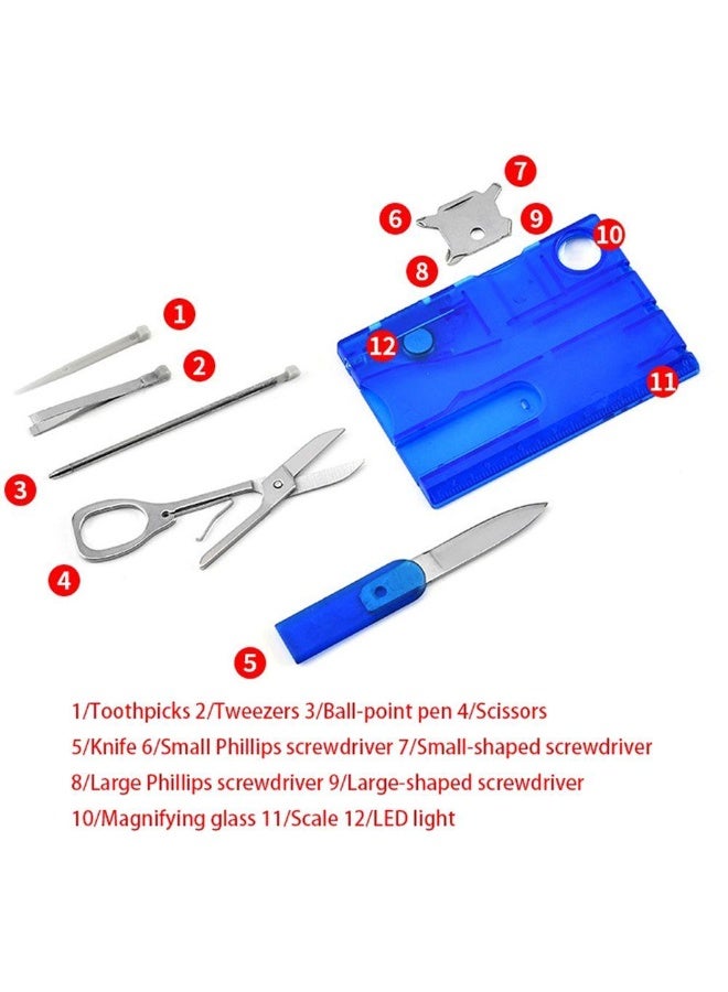 12 In 1 Pocket Credit Card Multitool EDC, Ruler, Screwdriver, LED, Magnifier, Knife, Pen, Toothpick, Tweezers (Blue) - Image 2