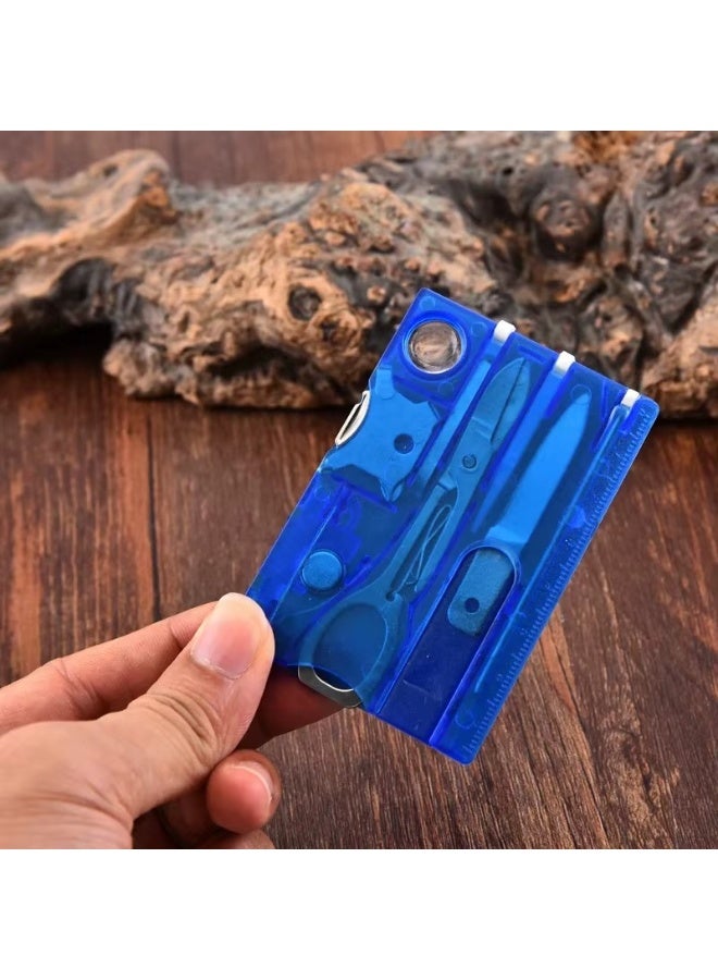 12 In 1 Pocket Credit Card Multitool EDC, Ruler, Screwdriver, LED, Magnifier, Knife, Pen, Toothpick, Tweezers (Blue) - Image 5