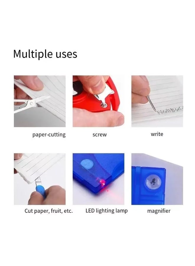 12 In 1 Pocket Credit Card Multitool EDC, Ruler, Screwdriver, LED, Magnifier, Knife, Pen, Toothpick, Tweezers (Blue) - Image 3