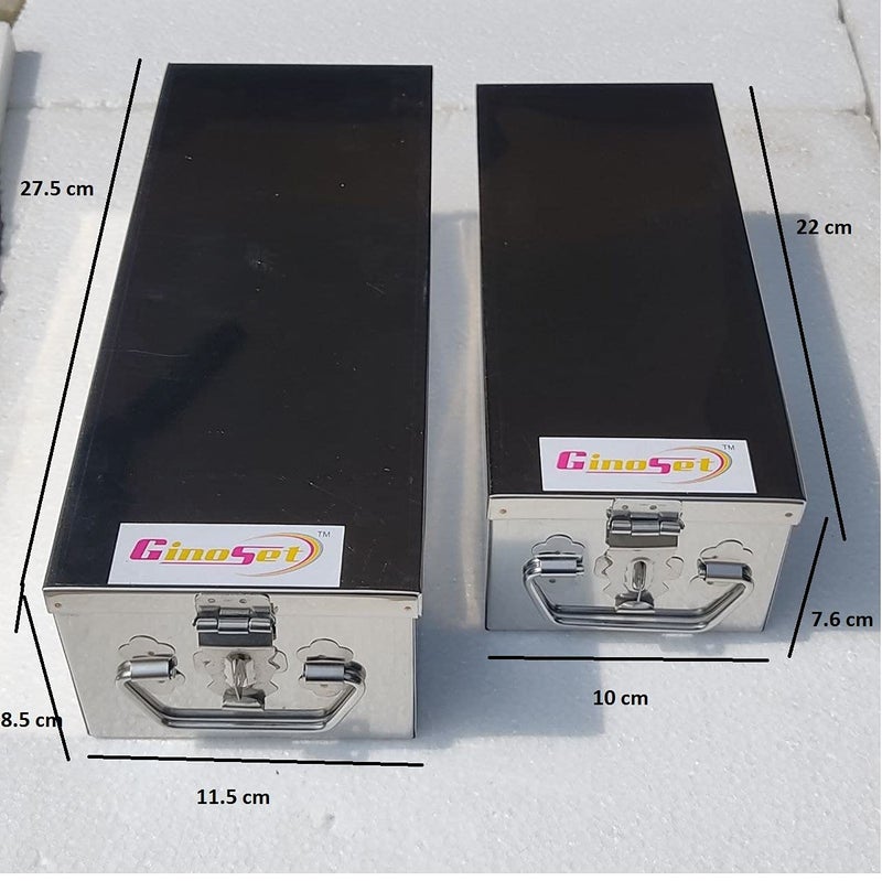GinoSet Stainless Steel Locker Boxes Jewellery Boxes Cash Peti Set (Multi_Pack of 2) Size - 8 Inch, 10 Inch With Laser Printed Design (Steel) - Image 5
