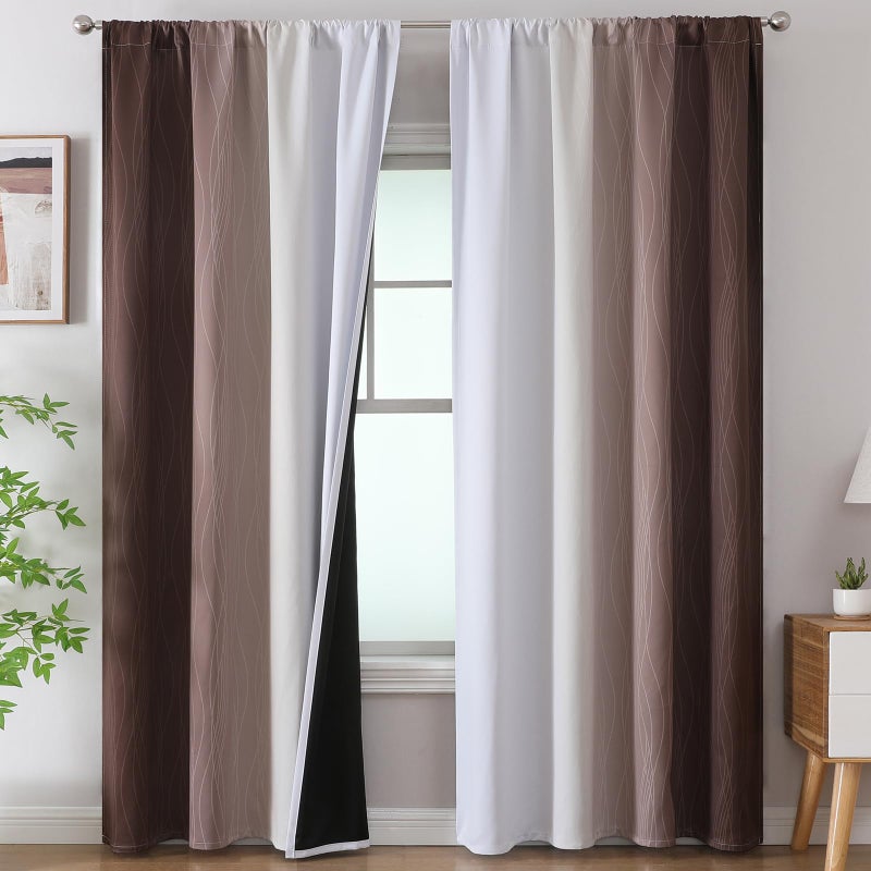Estelar Textiler Brown and Greyish White Gradient Blackout Curtains for Living Room  Thermal Insulated Ombre Rod Pocket Drapes  Full Light Blocking Energy Saving Curtains for Bedroom  52Wx96L 2 Panels - Image 1