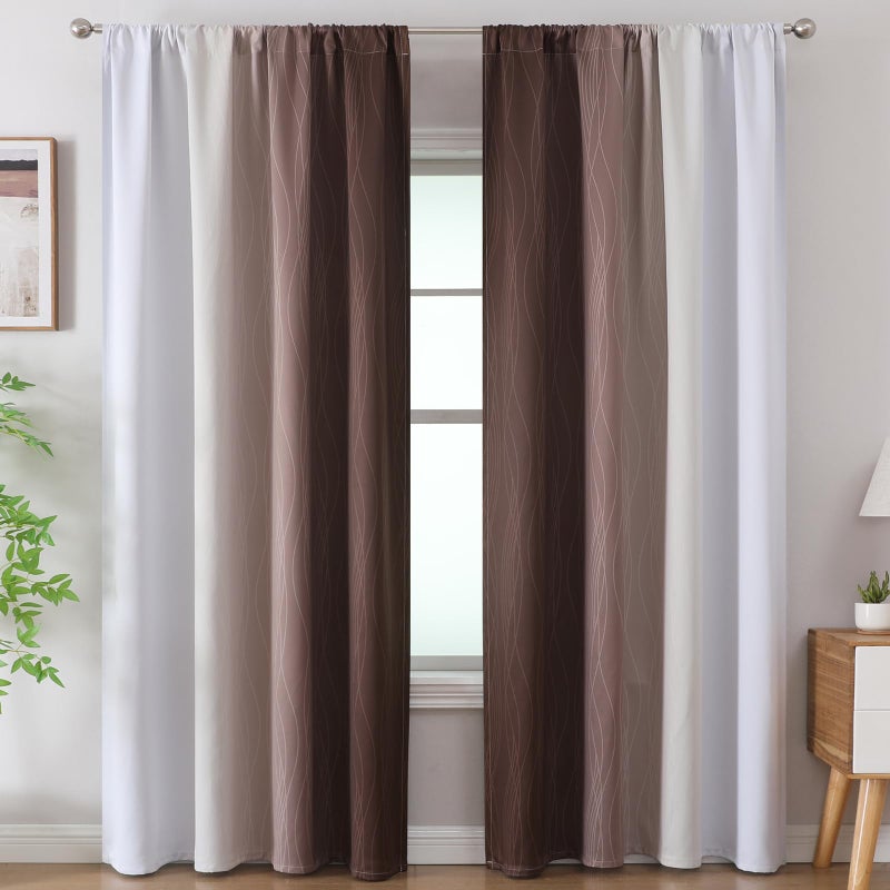 Estelar Textiler Brown and Greyish White Gradient Blackout Curtains for Living Room  Thermal Insulated Ombre Rod Pocket Drapes  Full Light Blocking Energy Saving Curtains for Bedroom  52Wx96L 2 Panels - Image 2