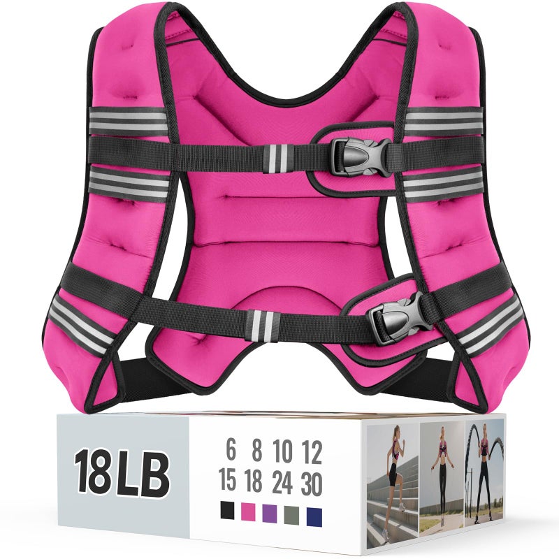 Zeerun Weighted Vest for Women & Men with Reflective Stripe and Adjustable Buckle, Comfortable & Durable Rucking Vest for Walking, Running & Strength Training, 18LBS-Pink - Image 1