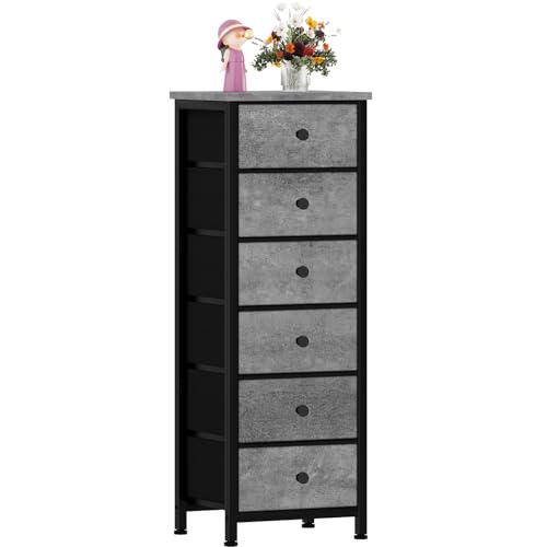VASICAR Tall Dresser with 6 Drawers, Gray Storage Drawer Units, Storage Tower Units, Fabric Dresser Nightstand for Bedroom, Hallway, Entryway, Closets, Dorm - Image 1