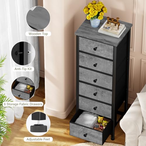 VASICAR Tall Dresser with 6 Drawers, Gray Storage Drawer Units, Storage Tower Units, Fabric Dresser Nightstand for Bedroom, Hallway, Entryway, Closets, Dorm - Image 4
