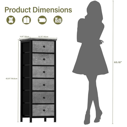 VASICAR Tall Dresser with 6 Drawers, Gray Storage Drawer Units, Storage Tower Units, Fabric Dresser Nightstand for Bedroom, Hallway, Entryway, Closets, Dorm - Image 3