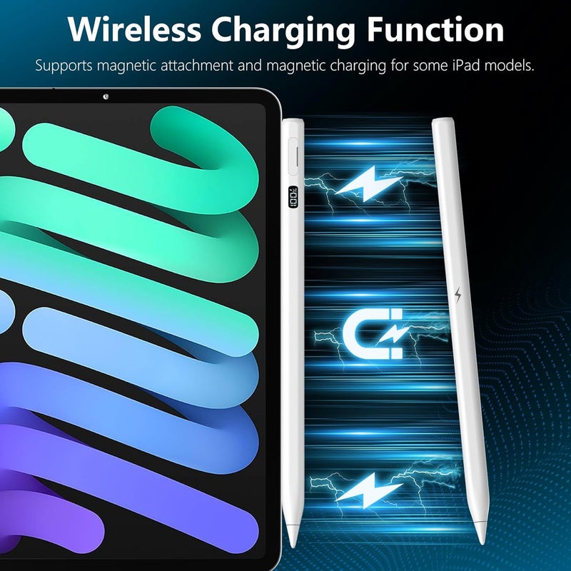 قلم للآيباد 2018-2026، قلم آيباد بشحن سريع عبر USB-C في 15 دقيقة مع شحن لاسلكي مغناطيسي، عرض LED للبطارية، مقاومة لمساحة اليد، حساسية الميل لآيباد برو وآير وميني من الجيل السادس إلى العاشر - Image 4